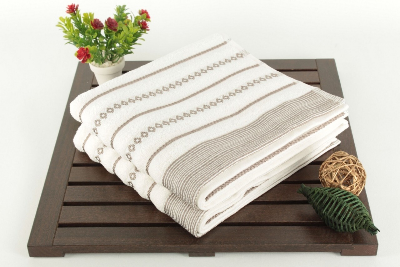Set 2 prosoape de maini 50x90 cm, 100% bumbac, Saheser, Bombeli  Ecru - imagine 3